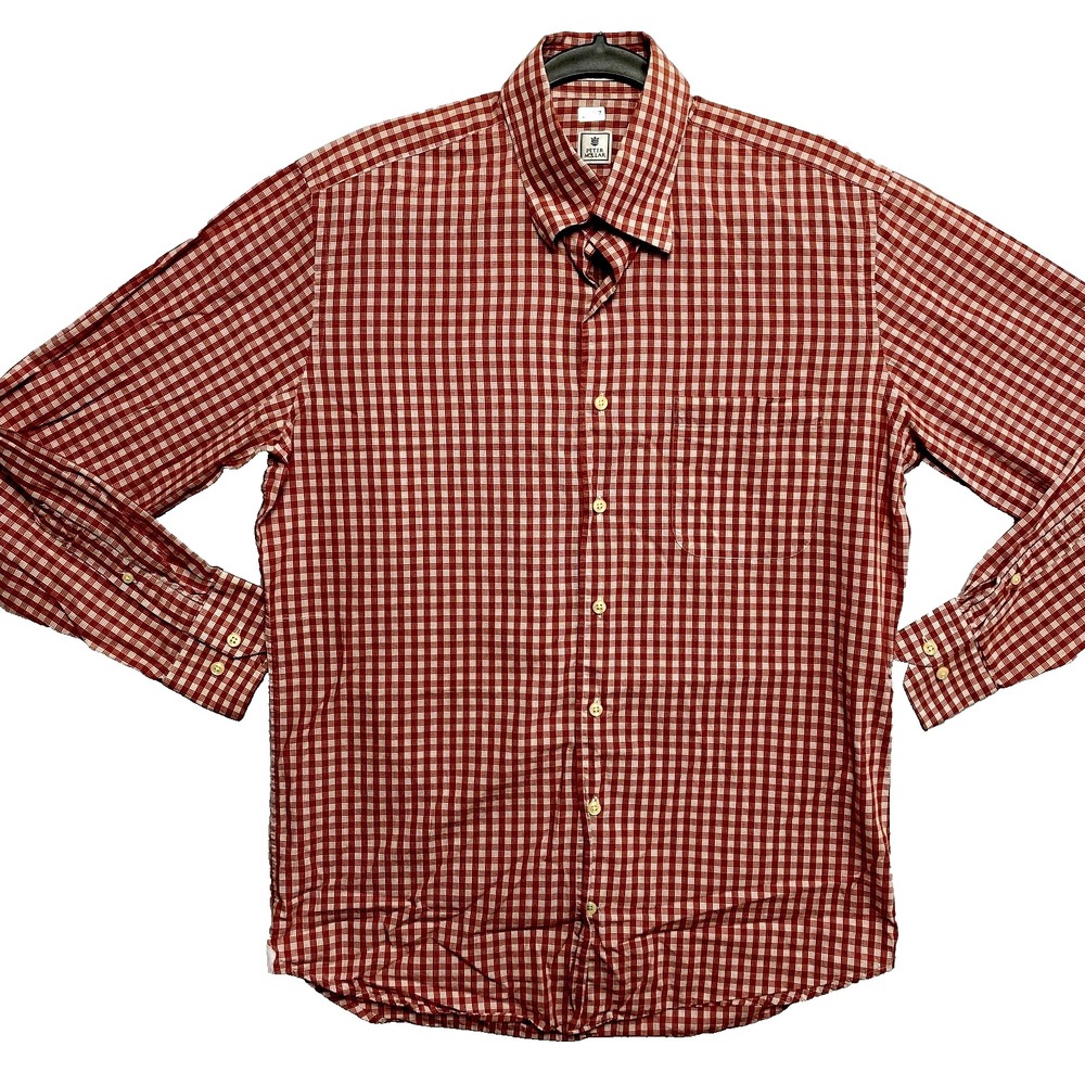 Peter Millar Shirt Mens Medium Red White Long Sleeve Button Up Plaid